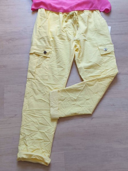 Jogpant Cargo Hose gelb Baggy Joggpanthose Tunnelzug Made in Italy 36-40/42