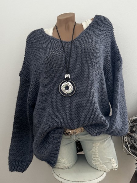 blau Pullover Made in Italy Grobstrickpulli 38-44 Pulli Neu Grobstrickpulli