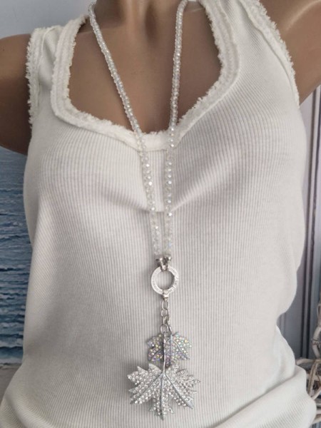 Glasperlen Halskette lang kristallfarbene Kette Strass Strass Ahornblatt "WECHSELANHÄNGER" Glitzer G