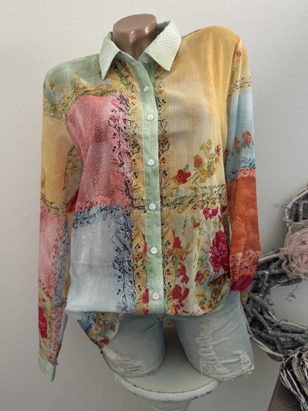 Tunika Bluse MISSY S 36 Langarm Patchwork Mix Neu Glitzersteinchen ausgefallene Mode