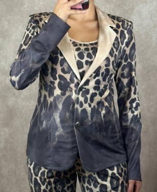 Blazer MISSY XL 42 Jackett Leo taupe schwarz Glitzer Nieten Neu
