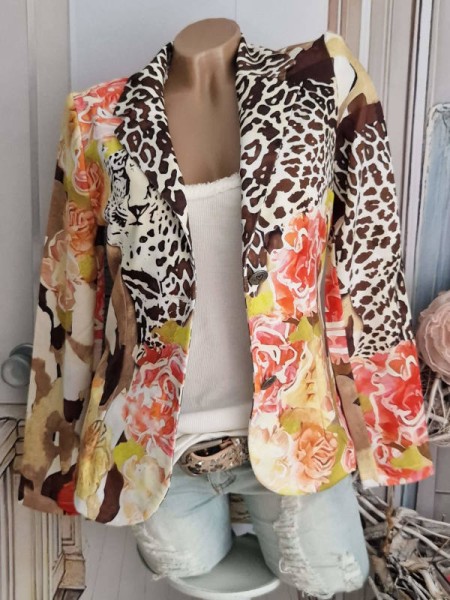 MISSY Blazer M 38 Floral Blumen Leopard Animal Kurzblazer Neu Glitzernieten