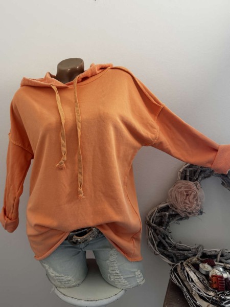 Baumwolle Sweatshirt Hoodie orange Bindebändchen Kapuze Tunika Made in Italy 38-42 NEU