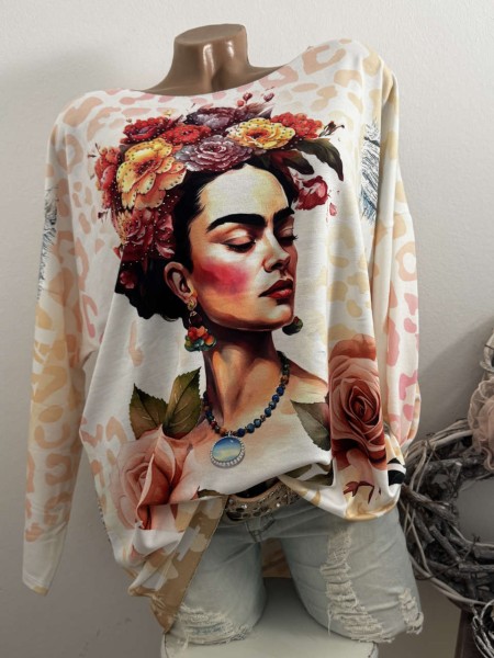 Longsleeve Tunika Glitzer Steinchen 40-44 Frida Blumenkranz Romantik Made in Italy
