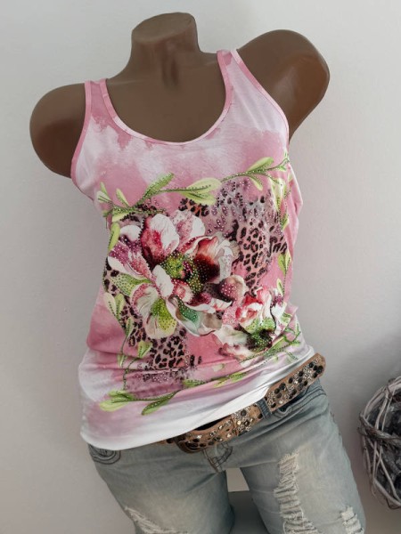 MISSY S 36 Trägertop Top Longtop rosa floral Glitzer Nieten Glitzer Nieten Neu
