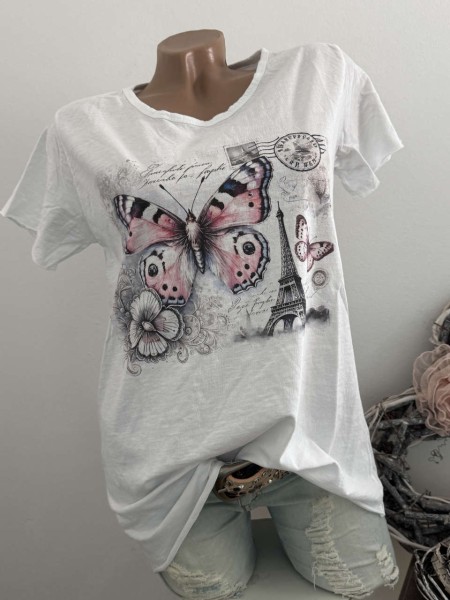T-Shirt Shirt Schmetterlinge 36 38 40 42 Italy Nieten NEU weiss