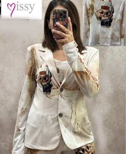 Blazer MISSY M 38 Kurzblazer Monsterchen mit Mütze Brille und Kamera Glitzer Neue Kollektion