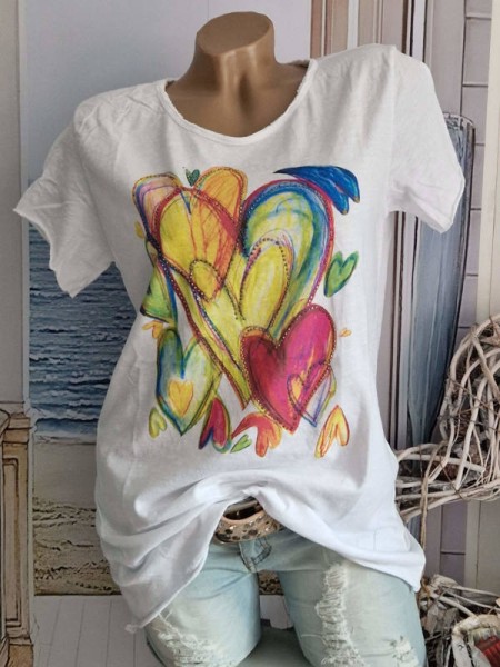 Tunika Multicolour Herzen Neu Nieten Shirt Made in Italy T-Shirt Glitzer 36-40