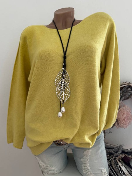 Flausch Pullover Pulli senf 38-42 Neu Tunika Made in Italy