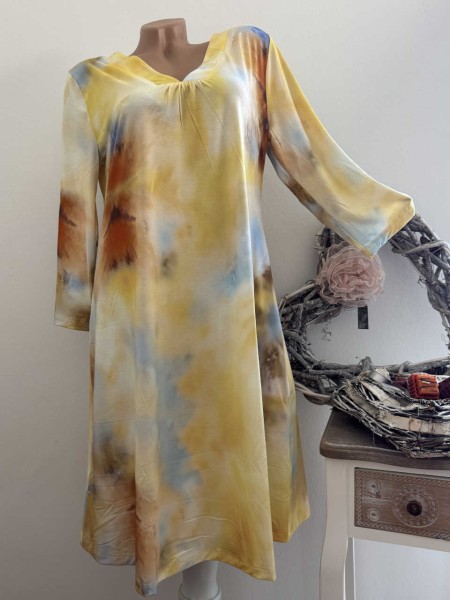 Kleid MISSY M 38 Tunika butterweich gelb gemustert Glitzer Nieten Neu
