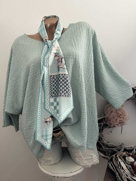 2tlg Tunika Bluse mit Tuch Schal Viskose hell türkis NEU Italy 40 42 44