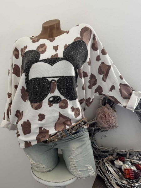 Feinstrick Longsleeve Flausch 38 40 42 NEU Mouse Brille weiss braun Made in Italy