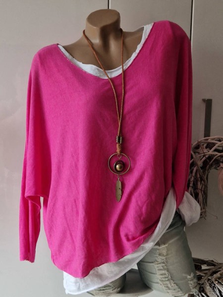3tlg Tunika 38-42 Langarmshirt Made in Italy pink weiss NEU