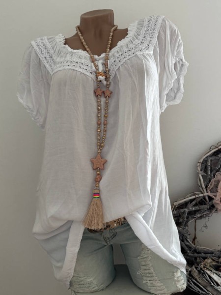 Tunika weiss Carmen Bluse 40-44 Viskose luftig Off Shoulder Italy