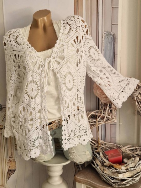 Cardigan Ibiza Häkel Jacke Made in Italy 38-42 NEU Jäckchen weiss