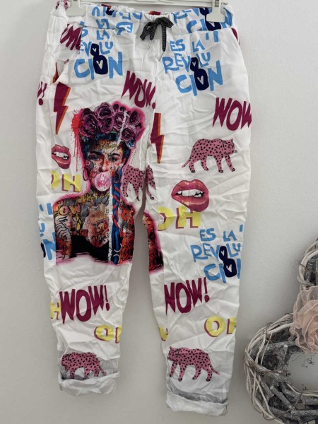 Italy Joggpants Hose weiss Graffiti Comic weiss bunt 38-42 Tunnelzug Baggy