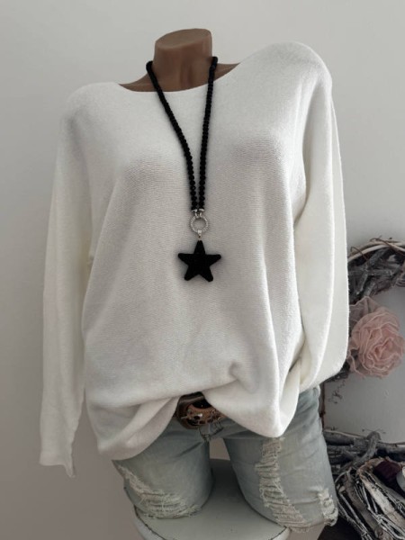 Flausch Pullover Pulli weiss 38-42 Neu Tunika Made in Italy