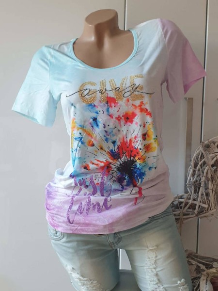 S 36 MISSY T-Shirt Shirt türkis lila metalliprint Glitzer Nieten bunt NEU