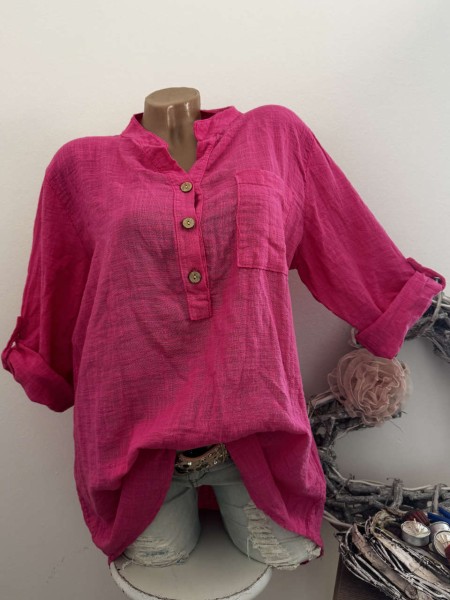 Tunika Hemdbluse Bluse pink Made in Italy 38-42 Musselin Leinenoptik