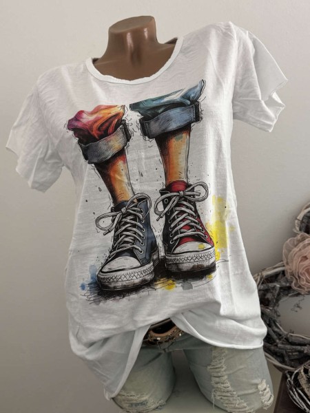 T-Shirt Shirt sneakers rot und blau 36 38 40 42 Italy Nieten NEU weiss