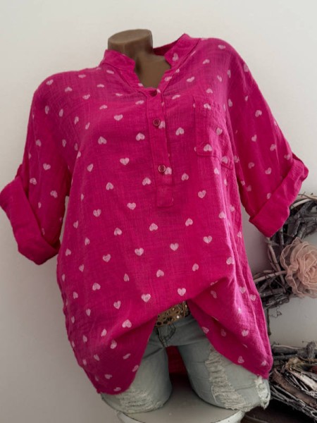 Tunika Bluse NEU Fischerhemd pink weiss Herzchen 38-42 Italy