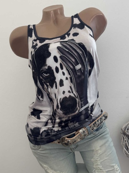 Top MISSY S 36 Trägertop Longtop Fashion Statement Dalmatiner Print Glitzer Nieten Neu