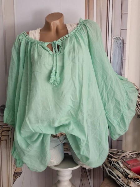 Tunika Bluse mint weite Ärmel Bindebändchen 38-48 Made in Italy Neu