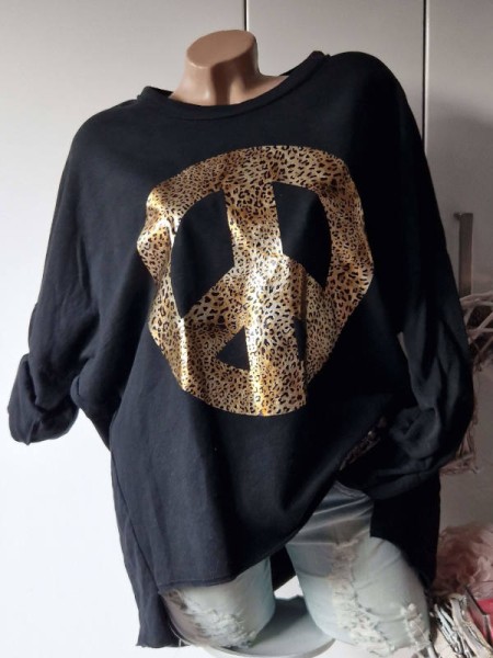 Sweatshirt Metallicprint Onesize 40-44 innen flausch Vokuhila Made in Italy Longsleeve