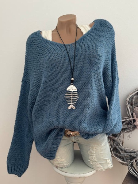 blau Pullover Made in Italy Grobstrickpulli 38-44 Pulli Neu Grobstrickpulli