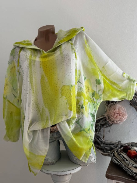 MISSY Hoodie Tunika Tunnelzug Kapuze 38-46 limone bunt Neu Glitzer Nieten