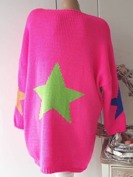 Oversized Pullover Long Pulli Vokuhila Made in Italy 38-44 neon pink maritimblau orange Sterne
