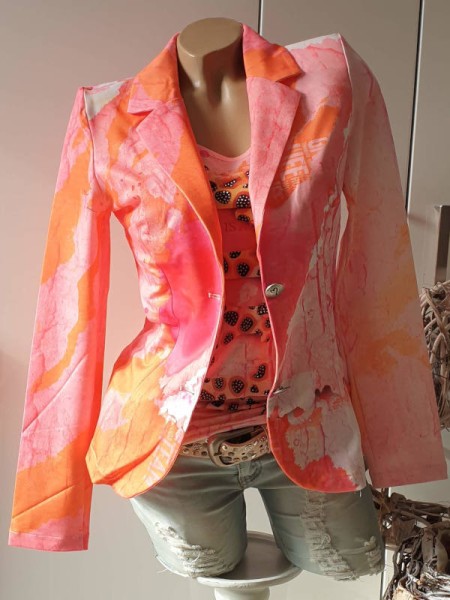 Jackett XL 42 Blazer MISSY Kurzblazer pink rosa weiss "Style" Leo Print Glitzer Nieten
