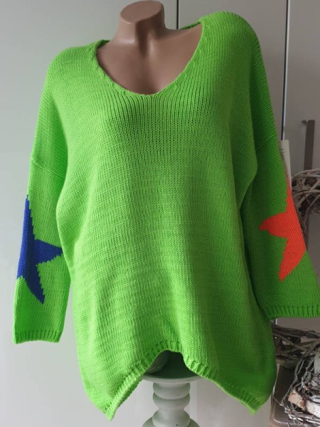 Oversized Pullover Long Pulli Vokuhila Made in Italy 38-44 grün maritimblau pink Sterne