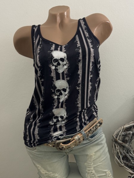 MISSY M 38 Top Trägertop Longtop schwarz weiss kleine Totenköpfe Skull Nieten Neu