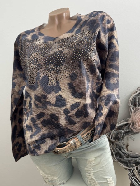 MISSY Pulli Pullover S/M 36 38 Neu Glitzenieten Leo schwarz/schlamm gemustert