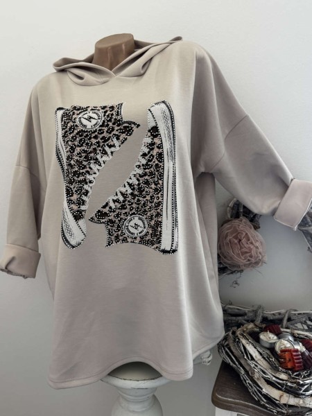 Long Sweatshirt NEU Made in Italy 40-44 beige "Sneakers" Motiv Tunika Longsleeve