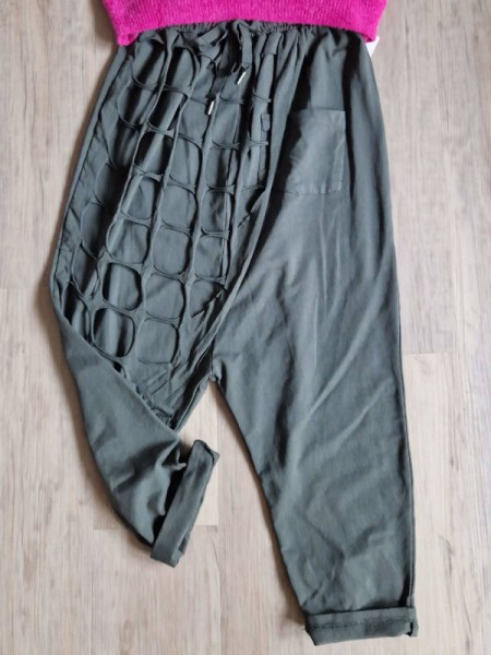 38-42/44 Hose Baggy Sweat Joggpant Boyfriend tiefer Schritt cut outs oliv Made in Italy