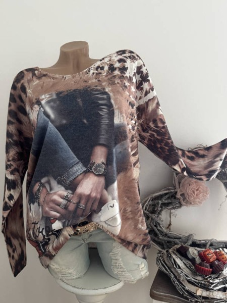 Longsleeve Feinstrick Tunika bunt gemustert 40-44 Made in Italy