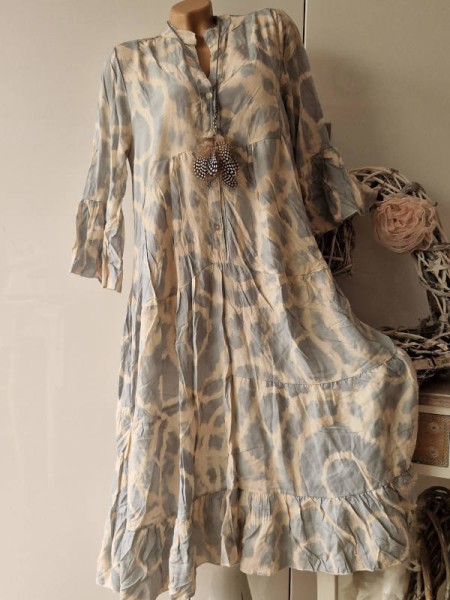 Kleid Maxikleid Knopfleiste 38-42 graublau weiss NEU Made in Italy