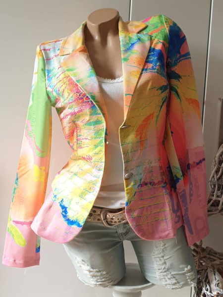 Jackett S 36 Blazer MISSY bunter Graffiti/Letterprint Print Kurzblazer Glitzer Nieten Neu