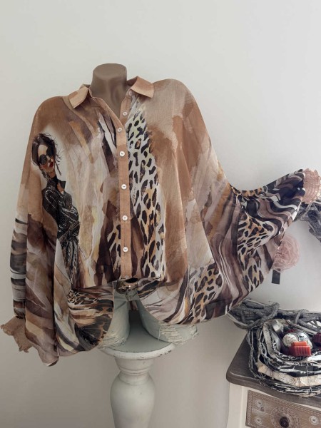 Onesize MISSY Hemdbluse Bluse Tunika Fledermausarm 38-46 Animal Fashion Print Neu Glitzer