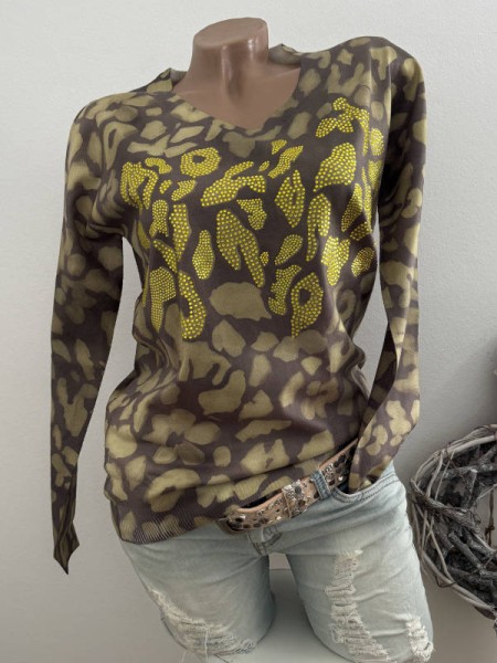MISSY Pulli Pullover M/L 38 40 Neu Glitzer Nieten Leo oliv grau schwarz gemustert