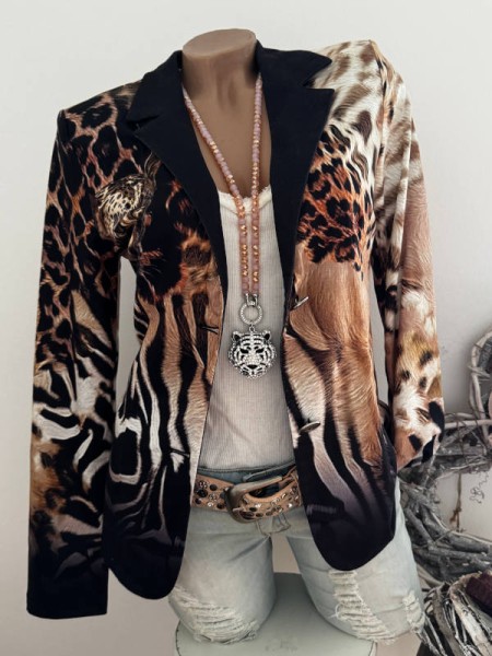 MISSY L 40 Kurzblazer Blazer Animal Tigerkopf Neue Kollektion Glitzer Nieten Ausgefallen