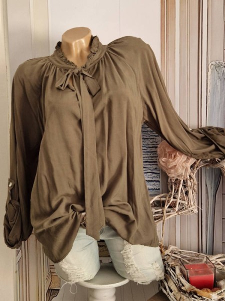 Schluppenbluse Tunika Bluse 38-42 dunkeloliv Viskose Made in Italy NEU
