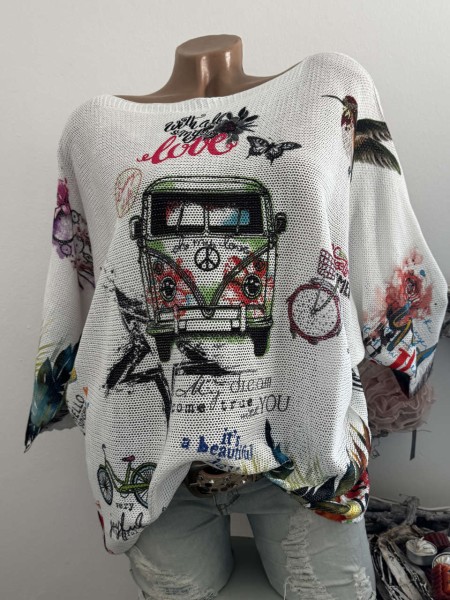 Tunika 36-42 Fledermausarm Feinstrick Tunika Pulli bunt NEU Made in Italy 1/2 Arm