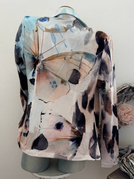 Blazer XL 42 MISSY Kurzblazer Schmetterling Aquarellprint Glitzernieten Neu