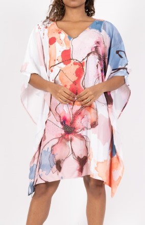 Kleid MISSY Onesize 38-42 weite Ärmel Tunika Kaftankleid bunt NEU Glitzer Nieten