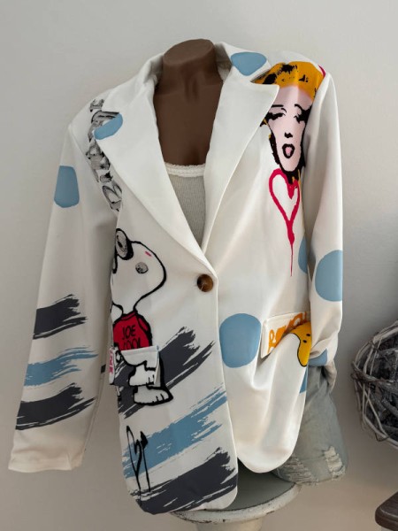 Cooler Blazer Jackett Made in Italy 38-42 Comic Graffiti weiss