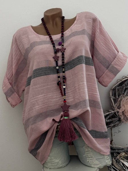 Tunika Bluse rosa gemustert Musselin Baumwolle Neu 38-42 Made in Italy