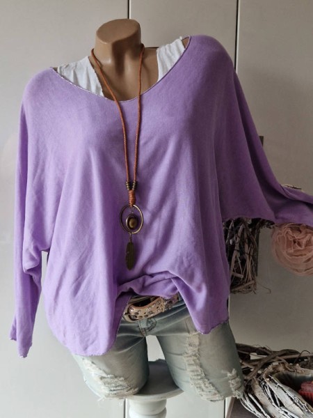 3tlg Tunika mit Top und Kette flieder lila weiss Langarmshirt Made in Italy NEU 38-42